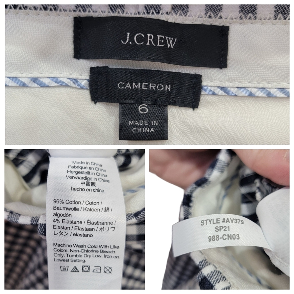 J. Crew Cameron Bi-Stretch Navy Gingham Checked Cropped Pants Cotton Womens Sz 6 - Picture 13 of 16